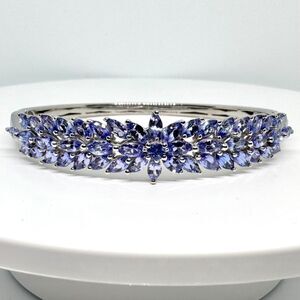 Tanzanite 6.5" Floral Spray Bangle Bracelet in Platinum Plated Sterling Silver